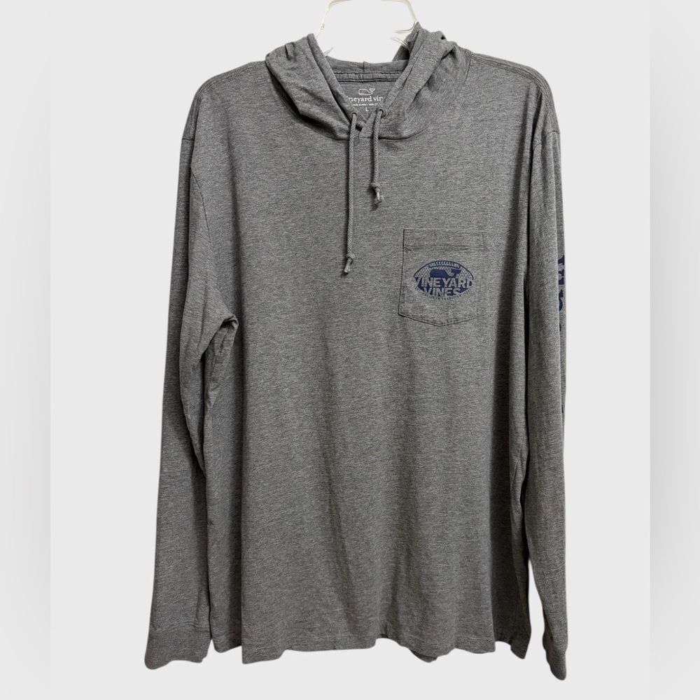 Vineyard Vines Long Sleeve Hoodie Shirt Men's L Grey Pocket Cotton Preppy *Flaw